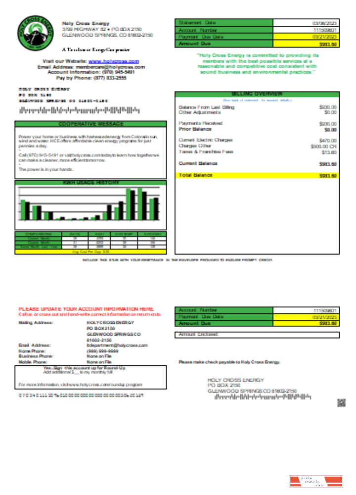Holy Cross Energy utility business bill,GO PSD template